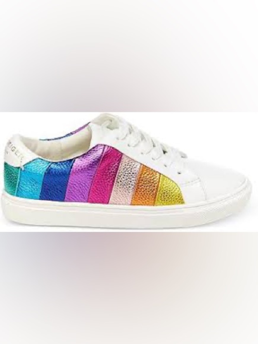 Kurt Geiger White Kids Sneakers with Rainbow Metallic Stripes